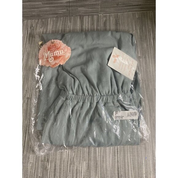 Show Me Your Mumu Kendall Maxi Dress V Neck Slit Blouson Silver Sage Blue XL - Picture 2 of 6